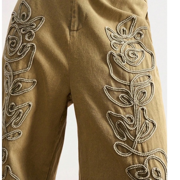 Western Army Green Embroidered Pockets Denim jean Joggers pants - Picture 3 of 7